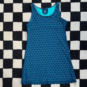 Title Nine Blue Nimblene Illusion Sleeveless Dress with Laser cut Pattern | M